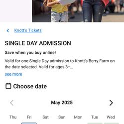 Single Day Ticket For knotts Berry Farm 5/23/25 Only Date 