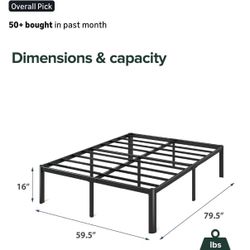 Zinus Black Metal Bed Frame 16 in. great Condition Queen Mattress Avail too 