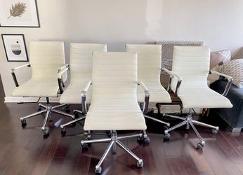 SET OF FIVE Kimball Mid Century Style Alumma White Conference Chairs With Pneumatic Height Adjustment - Set of 5 - Lounge Chairs Office Chairs Desk Ch