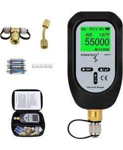 HVAC Micron Vacuum Gauge, Digital Vacuum Tester with Color-Alert Display, Temp & Humidity, Anti-Burst Sensor, 11 Units, 0-75,000 Microns, 1/4" SAE Fit