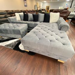 VELVET LUXURY SOFA AND OTTOMAN SET JUST $999!!! JUST $50 DOWN AND 90 DAYS TO PAY!!! SAME DAY DELIVERY!!!