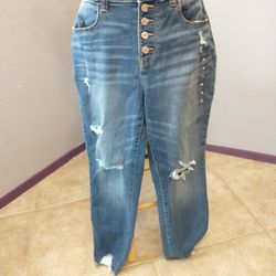 NWT Maurice's ankle button fly ripped jeggings denim flex super high rise size medium
