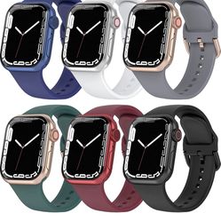 Replacement Silicone Wristband iWatch for Apple Watch Band Compatible - Megkhla 6Pack Adjustable Stretchy Stainless Waterproof 38mm 40mm 41mm Women Me