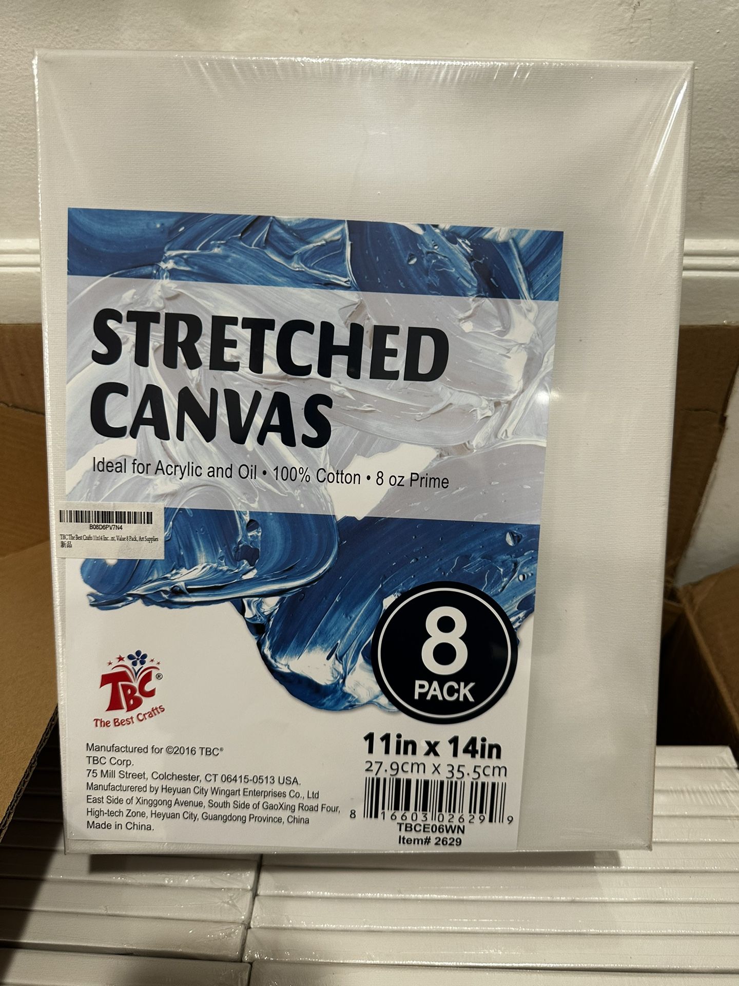 Cotton Stretched White Canvas Panel, 11”x14”