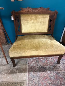 Antique Victorian Carved Wood Upholstered Chair Love Seat