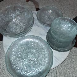 Vintage New Set Of  Glaze Rose Glass Dishes And Bowls