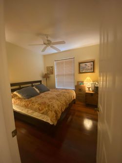 King size bed with framed headboard