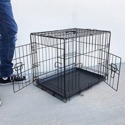 (NEW) $30 Folding 24” Dog Cage 2-Door Folding Pet Crate Kennel w/ Tray 24”x17”x19” 