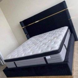 New King Size Black Velvet Aspen Luxury Bed With Promotional Mattress And Free Delivery