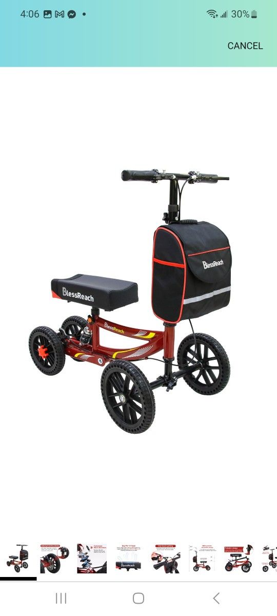 Knee Scooter, 300lbs Capacity, 13" Big PU Seat, Disc Brake Knee Walker, All Terrain Foldable Knee Scooter Walker with Bag for Foot Injuries Compact Cr