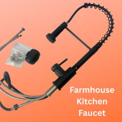 Single Handle Black Farmhouse Kitchen Faucet with Pull-Down Sprayer and Spring Design