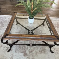 Wood Glass Western Buckle Coffee Table Large 