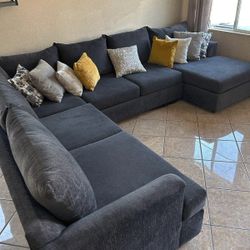 Large And Super Comfortable Dark Grey Sectional Couch With Reversible Chaise 