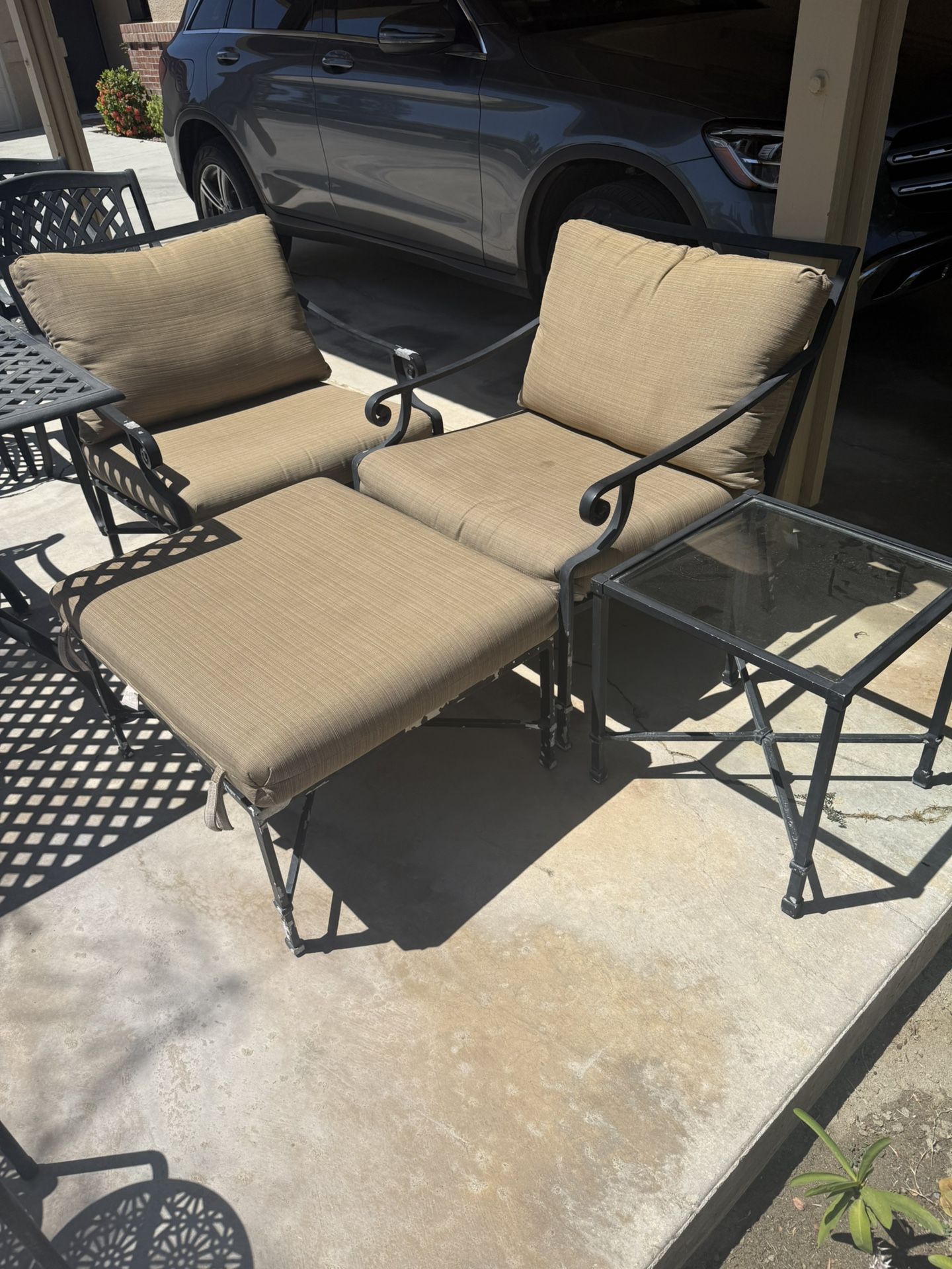 FREE Brown Jordan Lounge Chairs (2), Ottoman & Side Table