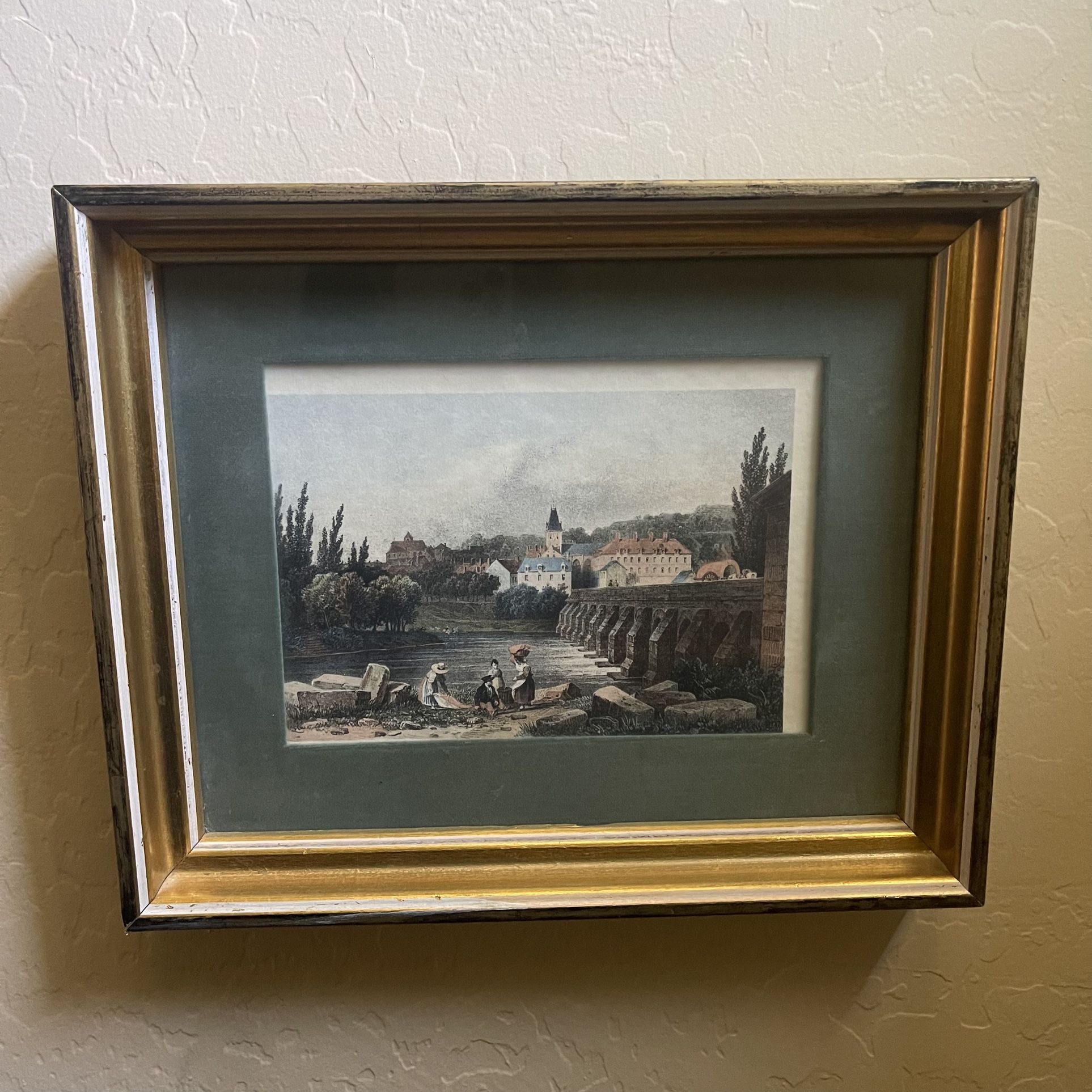 (2) VINTAGE - View of Luxembourg Colored Lithograph Frame/Matted Antique