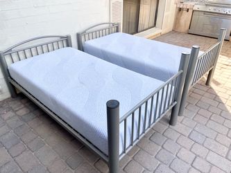 Nice Heavy Duty Grey Metal Twin Bed w/ 8” Memory Foam Mattress 2 Available