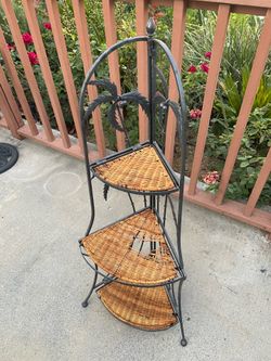 Vintage Wrought Iron 3-Tier Corner Plant Stand – 48” Tall