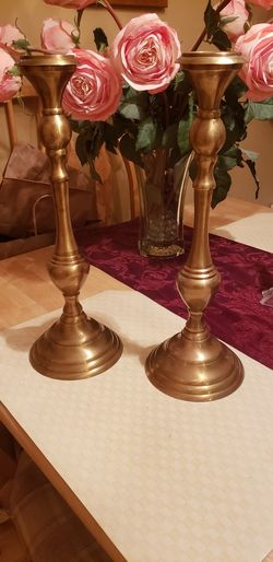 Large Brass Candle Holders-2 Pc ,Tall 15 ".Made In India.