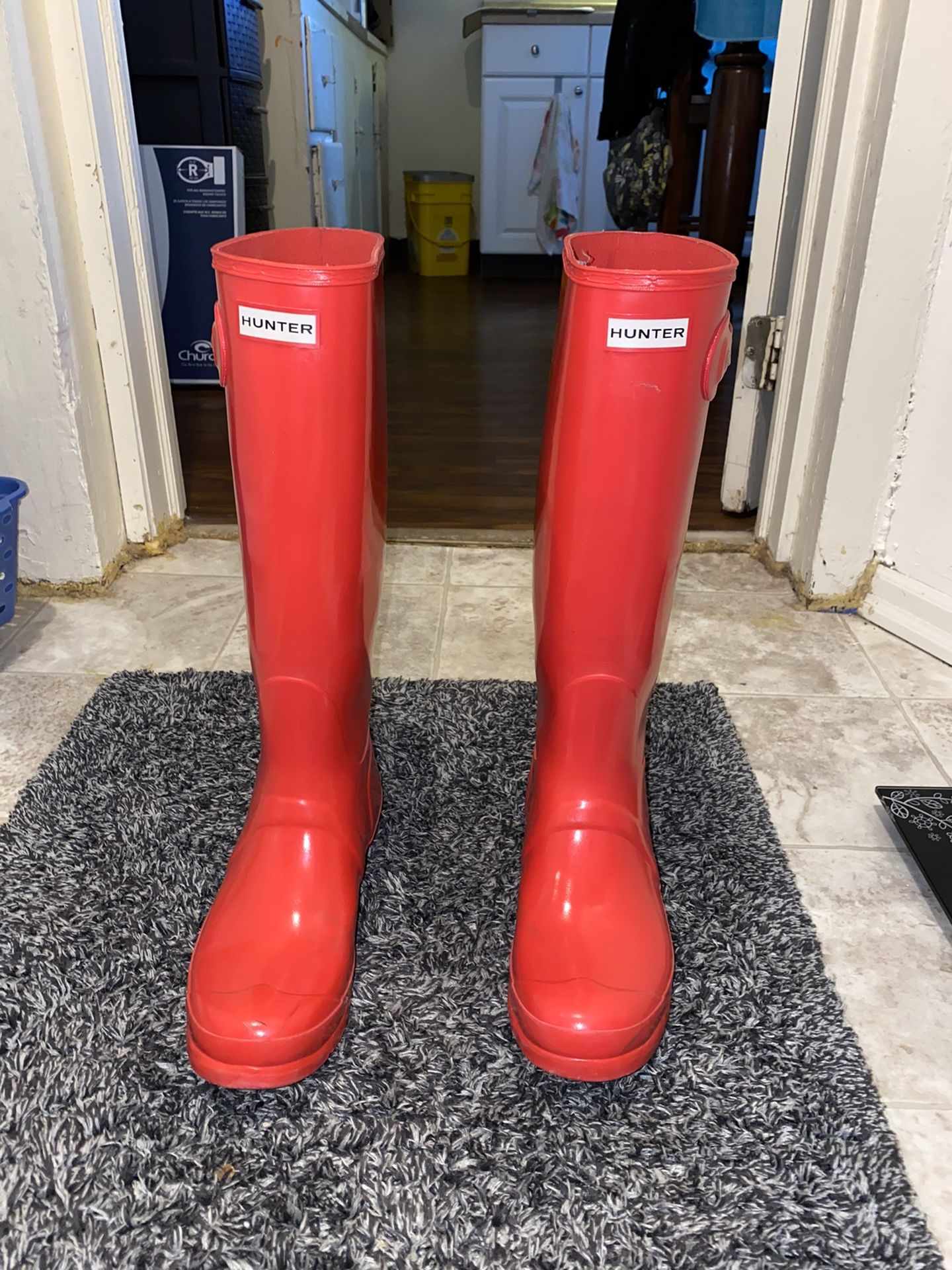 Knee High Orange Glossy Hunter Boots