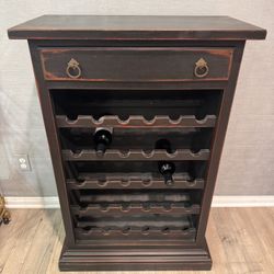 Rustic Distressed Dark Wine Rack Cabinet (Holds 36 Bottles)