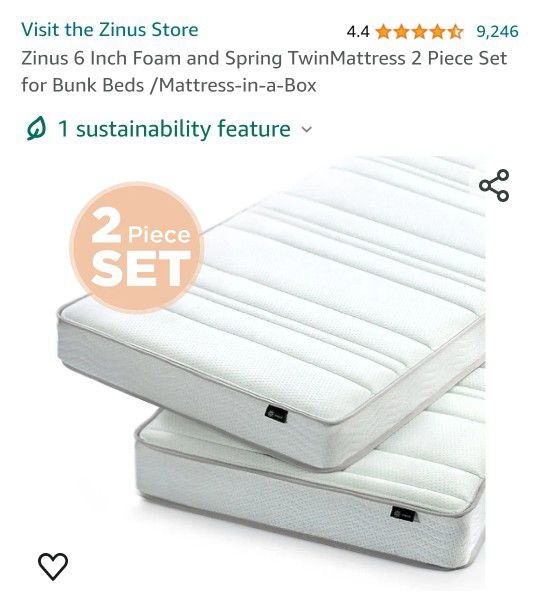 Zinus 6 Inch Foam And Spring Twin Mattress  2 Piece Set