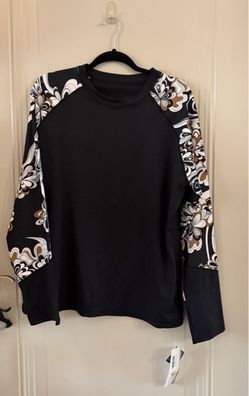 Rash Guard Black Long Sleeve Top with Floral Print Sleeves