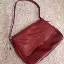 Red leather Frankie Johnnie shoulder bag purse handbag retro 