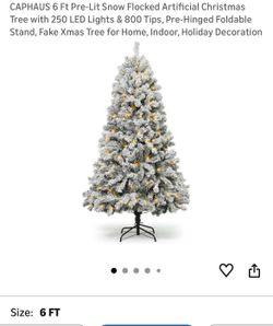 CAPHAUS 6 Ft Pre-Lit Snow Flocked Artificial Christmas Tree with 250 LED Lights & decorations.