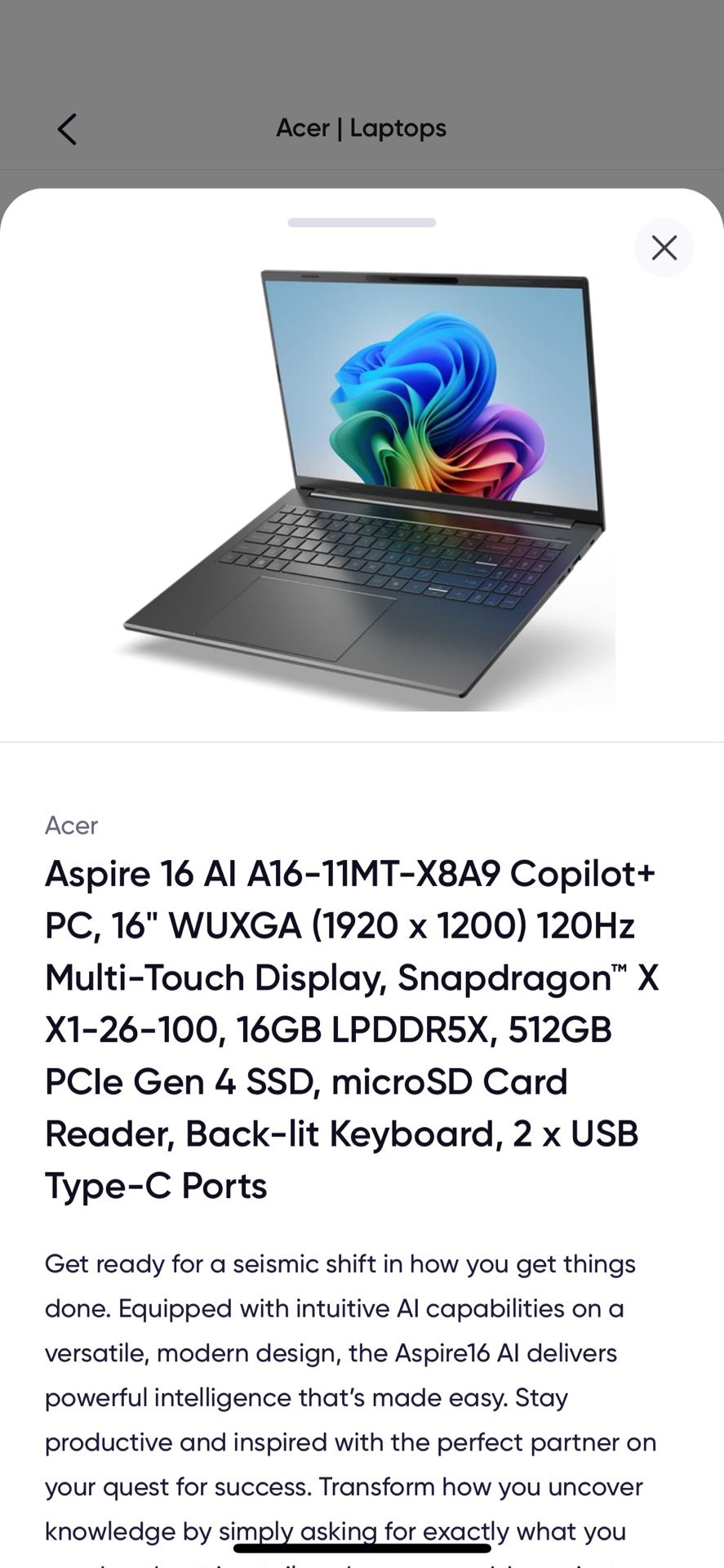 New in Box Acer aspire 16 Ai Copilot + Notebook