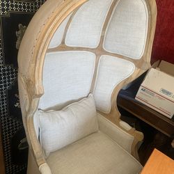 RH Balloon Canopy Chair: Linen, burlap & oak - LIKE NEW!