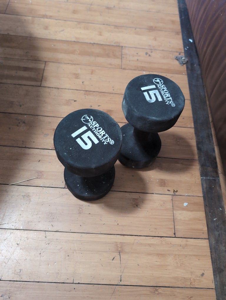 Sports Authority 15 Lbs Pair Coated Dumbbells Thick  Ergo Grip 30 Lbs Total 