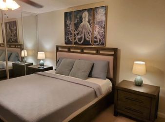 Modern Grey Wood Bedroom Set - King Bed frame , Dresser, and 2 Nightstands