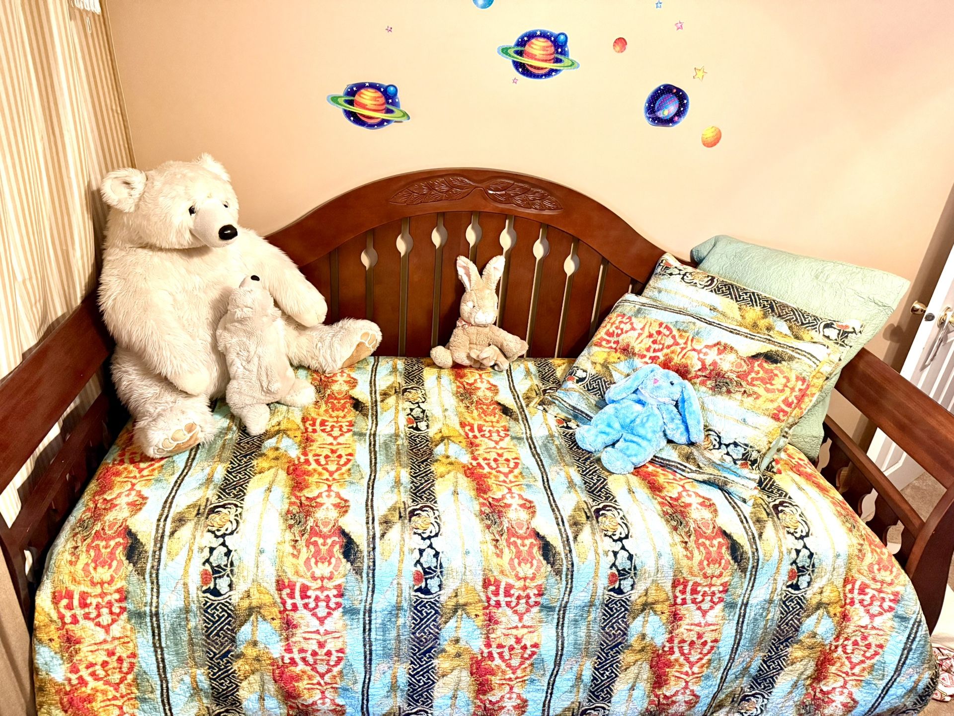 Twin SizeXL Bed With Mattress Natural Cherry Wood