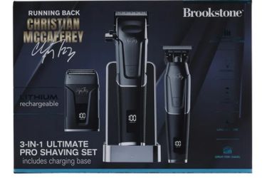 Brookstone Christian McCaffrey Special Edition, 3-in-1 Cordless Rechargeable Pro Shaving Kit Includes Men's Electric Shaver, Trimmer, and Clipper