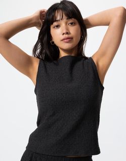 UNIQLO Shirring Boat Neck Sleeveless T-Shirt | Black | Size XL