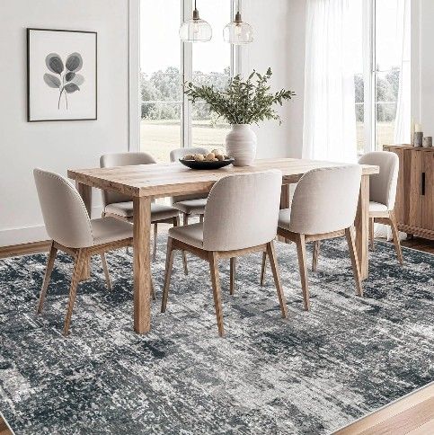 5x7 Area Rug Non-Slip Low Pile Gray BlackThin Carpet Soft Washable Living Room Bedroom