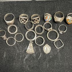Sterling Silver 18 Rings & 2 Charms