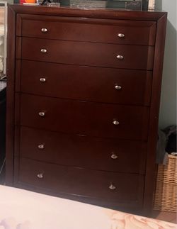 Dark Cherry Wood 6-Drawer Tall Dresser