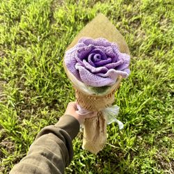 Crocheted big purple rose (flower size 5”x 4.5”)
