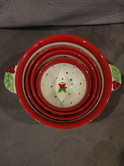 Christmas Winter Whimsey 4 pc ceramic nesting bowl set by Temptations