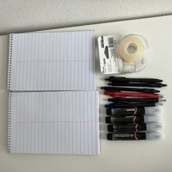 Brand new Notebooks, magic tape, and black markers with FREE ballpens