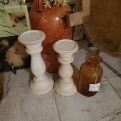 Candle Holders And Small Yellow Vase