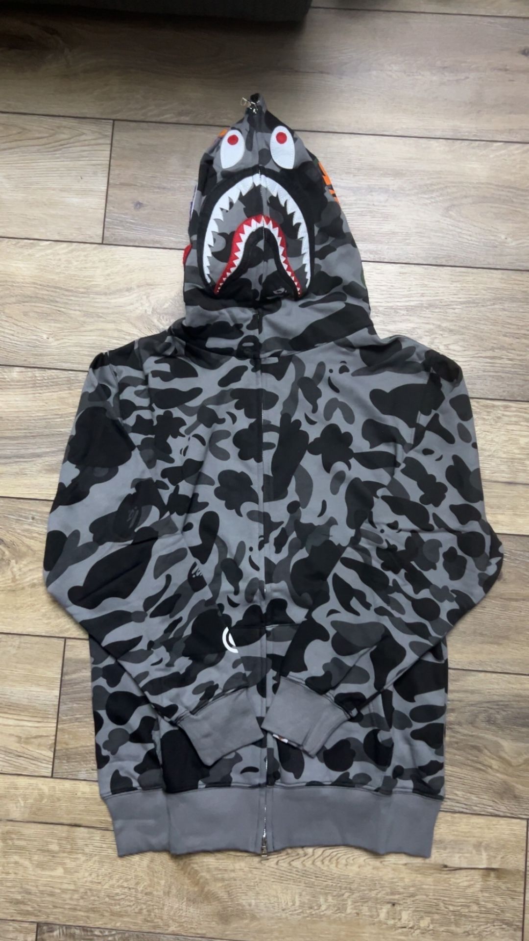 Gray And Black Bape Shark Hoodie