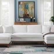 SECTIONAL W CHAISE IN BOTH SIDES WOODEN BASE  AND IVORY CHENILLE FABRIC 