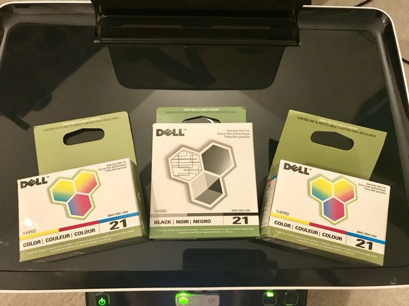 3 unopened genuine dell ink cartridges (2 color; 1 b&w)