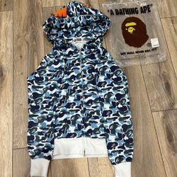 BAPE hoodie blue & white • mens large  