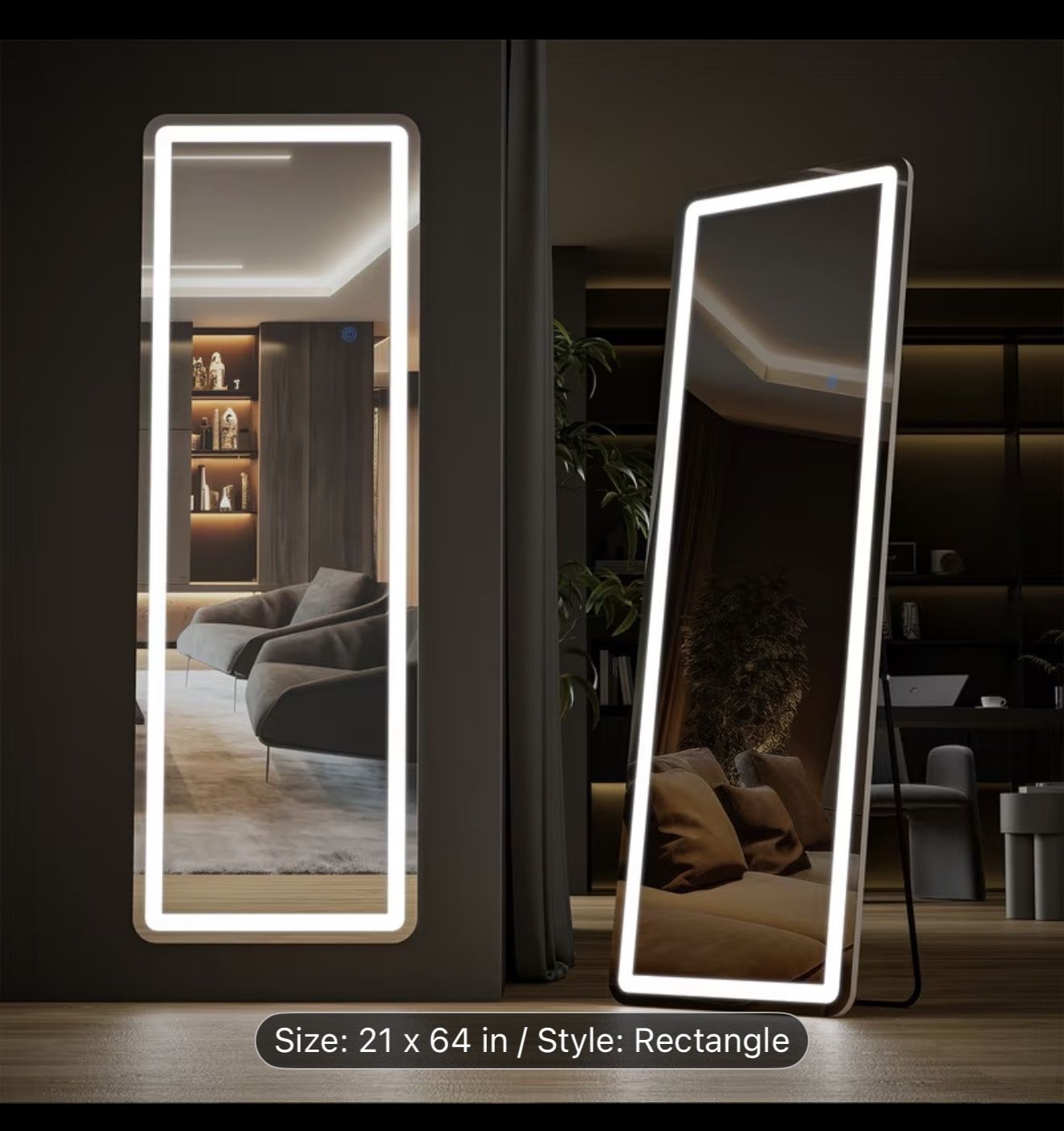 Arched/Rectangular LED Full Length Mirror, Full Body Floor Mirror Standing Hanging or Leaning Wall, Arch Wall Mirror with Stand Aluminum Alloy Thi