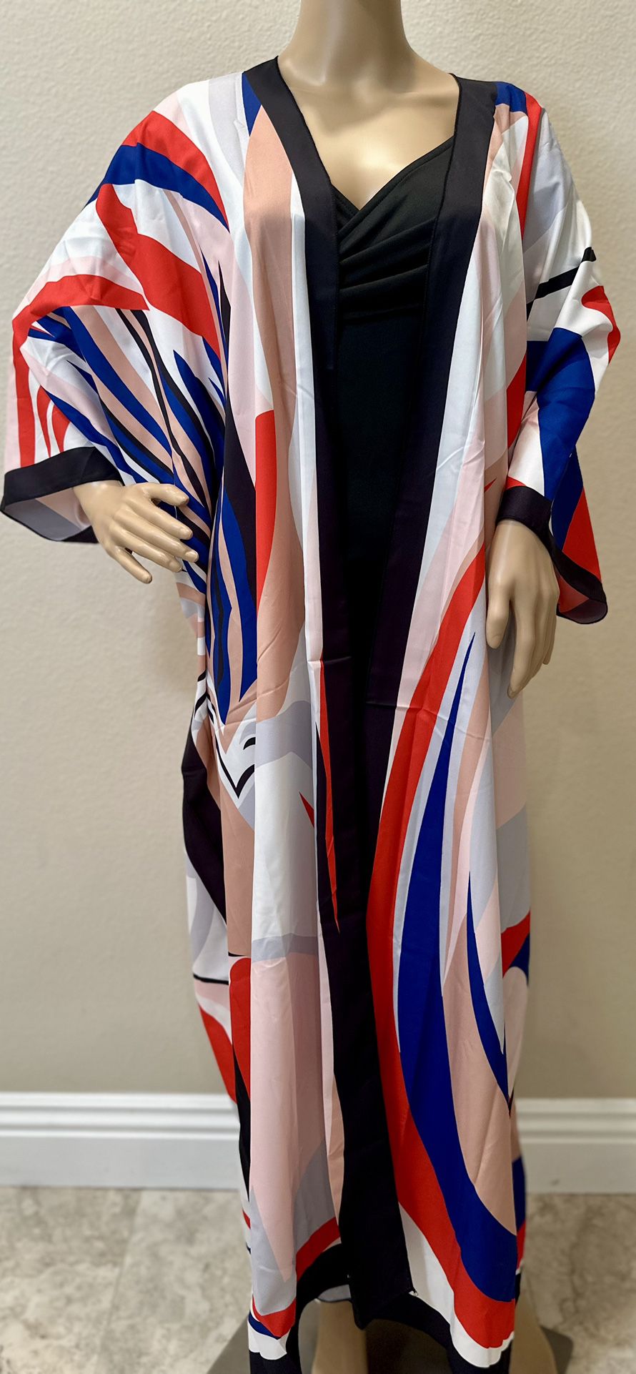 Red Black Blue White Long Chiffon Cardigan Kimono Robe Cover Dress Cover Up XXL