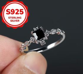 S925 small black square ring