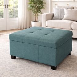 Teal Tufted Storage Ottoman – Like New